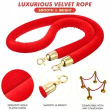 6 Pack Veet Stanchion Rope 5 Feet Crowd Control Stanchion Ropes Safety Barrier With Gold Plated Hook For Carpet Events Movie Theaters Grand Openings Hotels Party Red - 紅色 - 查看 3