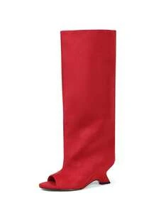 Slouchy Fashion Peep Toe Knee High Boots For Women Wedge High Heels Pull On Sexy Party Dress Fall Winter Long Boots Woman - Đỏ - Xem 10