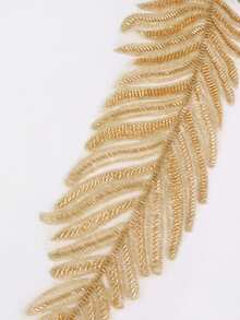 40厘米/15.7英寸叶形网纱蕾丝刺绣串珠贴片，适用于服装配饰、DIY婚纱装饰