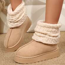 Short Knit Cuff Snow Boots Faux Furry Boot Upper Platform Sole Warm Lining Warm Boots Shoes Snow Boots Ankle Boots Outdoor Winter Boots For Women - Màu be - Xem 7