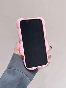 可爱3D小熊造型手机壳，兼容 XR/11/12/13/14/15/16 Pro Max/Plus，粉色爱心涂鸦图案，全摄像头保护，防摔少女风保护套 - 粉色 - 查看 6