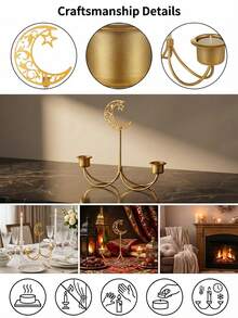 1pc Black/Gold Metal 3-Arm Candle Holder, Geometric Wrought Iron Candle Stand - Multicolor - View 5