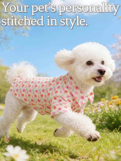 1件宠物狗可爱清新田园风套装，柔软舒适/撞色花卉印花/“活力”/“春日繁花”/短袖衬衫，适合幼犬/小型犬春夏秋季穿着