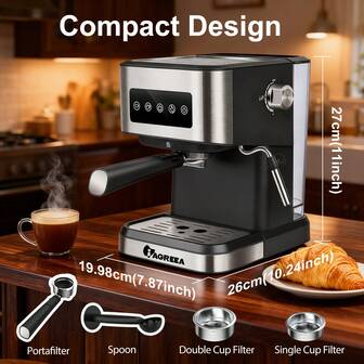 IAGREEA 20 Bar Semi-Automatic Espresso Machine - Coffee Maker With Milk Frother, Single/Double Cup | Suitable For Home/Office Use, Enjoy Fresh Coffee In The Morning, Afternoon Tea, Weekend Brunch, Family Movie Night, Late Night Study | Ideal Kitchen Accessory For Coffee Lovers | Perfect Gift For Christmas, Thanksgiving, Birthday, New Year, Mother's Day, Father's Day, Housewarming, Valentine's Day, Graduation