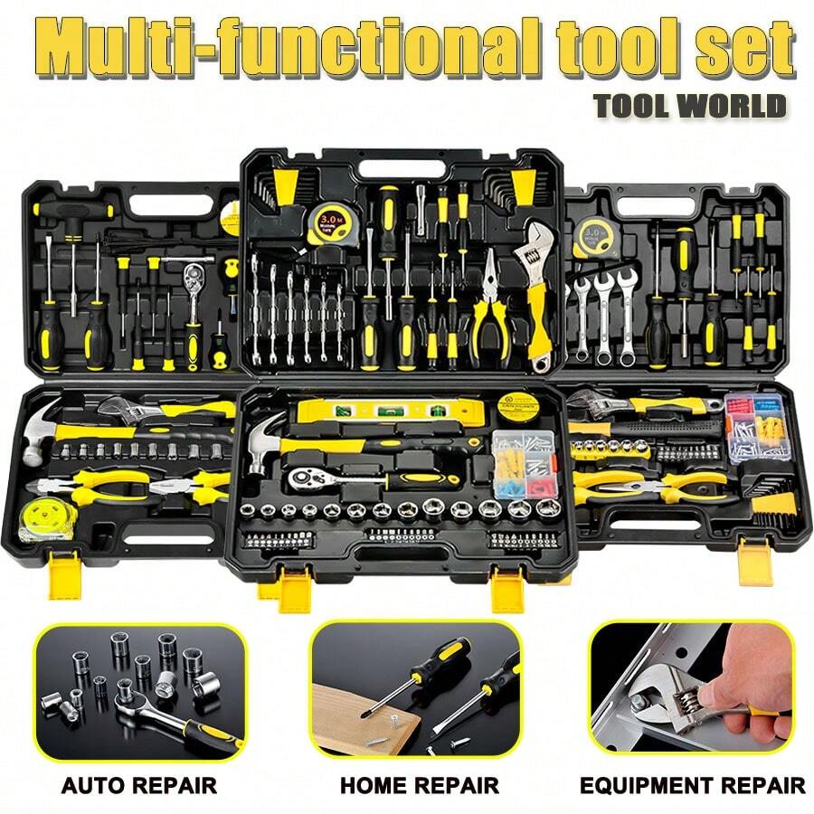 2025新款重型工具箱，家用五金工具箱，工具套装，组合螺丝刀套装，套筒棘轮扳手，适用于家居装修、家具维修和汽车保养工具。这是送给丈夫和父亲的礼物。