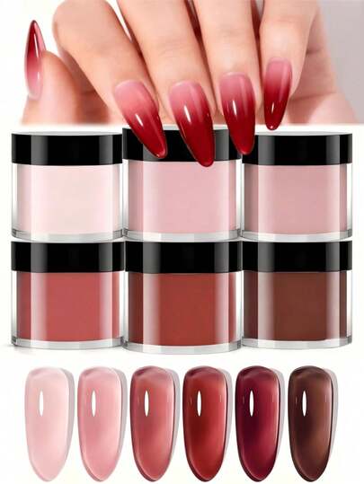6-färgers ombre fransk manikyr- och pedikyrset, naturligt dipppulver, salongskvalitet DIY-nagelkonst för hemmabruk, hållbart nybörjarkit, lätt att applicera (rosa, hudfärgad, brun, beige)