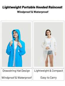 1/2件装男女通用可重复使用透明雨衣，适合日常通勤 - 7种鲜艳颜色，可调节袖口和抽绳兜帽，防风防水轻便雨衣，长款，是户外旅行、上学、工作、必备防风保暖、闺蜜节、送给小狗、嘉年华、派对装饰、春夏精选、伴娘礼物、房间、卧室装饰、海滩、旅行、男士、女士、度假、妇女节、旅行必备、婚礼回礼、Y2K、卧室、汽车配件、厨房装饰、可爱小物、母亲节礼物、卧室装饰、花园、厨房装饰、夏季、海滩、旅行必备、房间装饰、软萌玩具、毕业季的理想之选。 - 彩色 - 查看 5