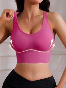 Women's Seamless Wireless Sports Bra, Supportive, Breathable, Comfortable - Hot Pink - View 3