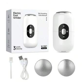 Herramienta recargable eléctrica para el cuidado de los pies, una herramienta portátil para eliminar la piel muerta y los callos gruesos, con tres ajustes, dos cabezales de pulido y carga USB-C, un regalo ideal para tener pies suaves. Eliminador portátil de callosidades de los pies: eléctrico y recargable a través de USB-C, con 3 velocidades de ajuste para diferentes necesidades. 2 cabezales de pulido eliminan suavemente la piel muerta, un regalo pensado para tener pies suaves.