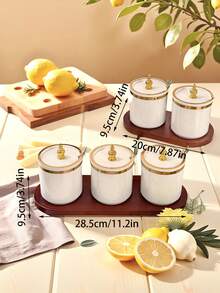 1 Set Wooden Base & Plastic Spice Jars, Kitchen Storage - Brown Wood Spice Jar Gourd Top - View 12