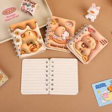 4pcs Cartoon A7 Coil Notebook, Cute Mini High-Quality 3D Expandable Design (Visual Expansion, Not Actual Expansion), Thick 80 Sheets, Student Learning Supplies, Portable Diary Notebook