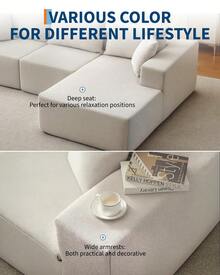 Techigher 108" Modular Sectional Sofa, Boneless Couch With L-Shape Chaise, Upholstered Cloud Couch With Deep Seat For Living Room, Bedroom - Beige_Right Chaise - View 4