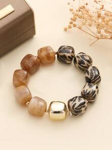 1 đôi vòng tay co giãn đính hạt acrylic vân cổ điển, hạt hình học bất đối xứng, thiết kế hạt kim loại vàng, thích hợp cho phụ nữ trẻ trong các buổi gặp gỡ cuối tuần, triển lãm nghệ thuật và những người yêu thích phong cách cổ điển. - Họa tiết da báo đính cườm nhiều màu - Xem 12