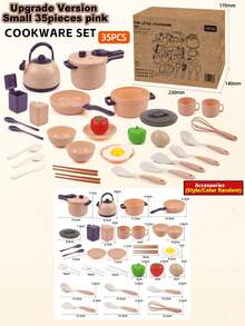 Delightful Pretend Pink Kitchen Toy Set - Cookware, Dishware, Play Food Cutting Toys, Shopping Basket - Perfect Learning Gift For Girls And Boys! (E-Commerce Box Packaging)