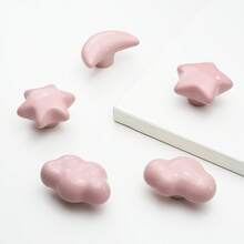 可爱儿童衣柜柜把手 - 星星、云朵、月亮陶瓷家具旋钮，卡通衣柜拉手，抽屉门把手 - 彩色 - 查看 3