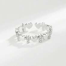 Anillo para Mujer, Anillo de Corazón y Cruz, Anillos Zirconia Cúbica Brillante, Delicada Anillos Apertura Ajustable, Romántica, Regalo Joyería Cumpleaños y Aniversario para Mujeres,37054567 - Multicolor - Ver 2