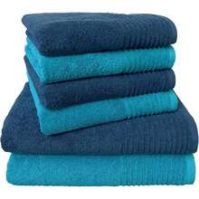 Dyckhoff Brillant Towel Set, 2 Bath Towels Sized 70 X 140 Cm And 4 Towels Sized 50 X 100 Cm, Set Of 6, 0410996005 - 藍色/綠松石色 - 查看 6