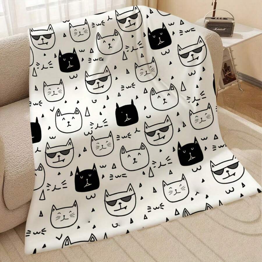 1pc Colorable Geometric Cat Graffiti Blanket - Long Plush All-Season Sofa Bedspread With Free Coloring For & S, Soft Warm Bedding Gift, Cozy For Rooms (Blanket Only - No Markers Included) Four Seasons Universal Multifunctional Blanket/Perfect Gift, Aesthetic Design And 2D Printing Technology Is An Ideal Companion For Sofa Napping, Traveling Camping, Home Decoration And Office Embellishment.A Thoughtful Gift For Thanksgiving, Christmas, Valentine's Day, Father's Day, Mother's Day And Other Festivals Special Moments Such As Birthdays, Weddings, Anniversaries And More.Exclusive Gifts For Family Members, Partners, Parents, Ren, Grandparents Or Dear Friends.They Are Perfect For Beds, Living Rooms, Offices, Beaches,Newly Expanded Themed Collections To Meet A Variety Of Styles And Scenar. - 多色17 - 查看 1