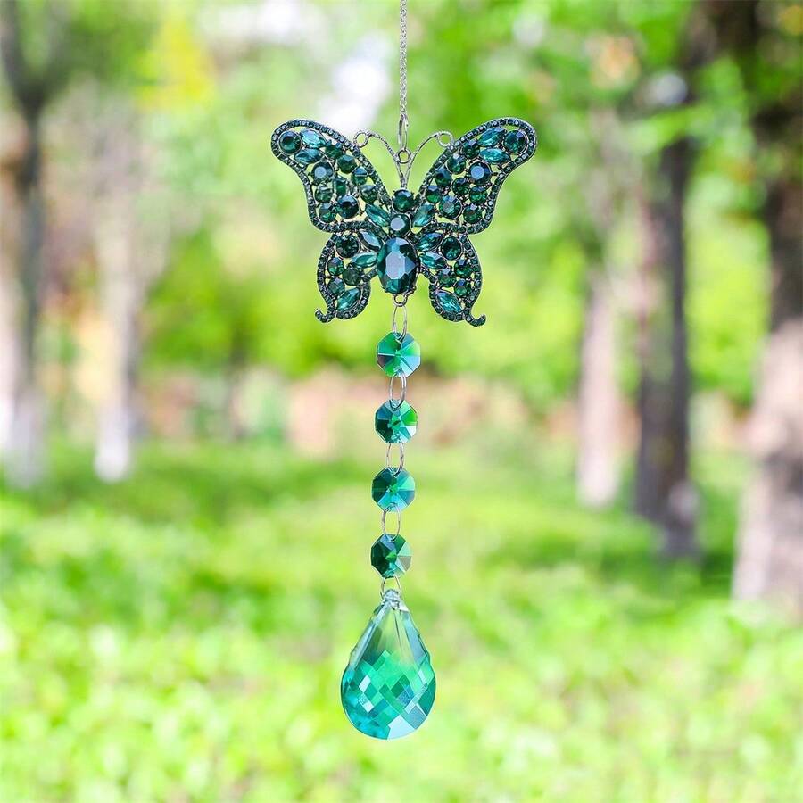 Butterfly Sun Catcher With Crystals Hanging Decorations For Window Wall Home Outside Garden - 藍色 - 查看 1