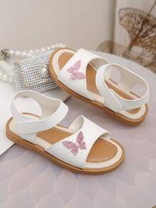 1双女童蝴蝶结PU系带平底凉鞋，可爱款式，适合夏季穿着 - 粉色 - 查看 5