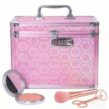 1个铝合金便携式化妆箱 - 大容量多层带镜子，方便专业化妆师收纳化妆品和日常工具。