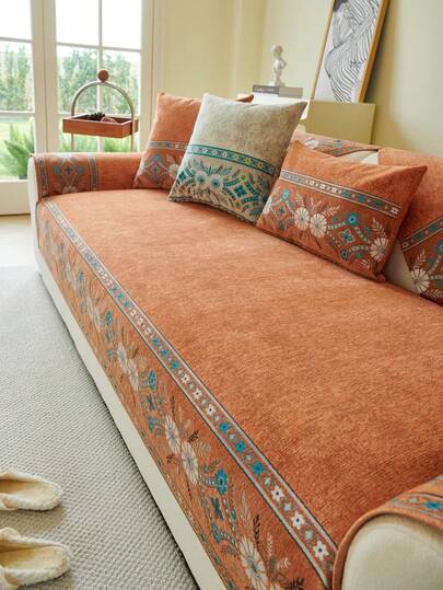 1pc Bohemian Style Chenille Sofa Cushion Cover, All-Season Sofa Slipcover, Sofa Protector, Decorative Atmosphere, Minimalist & Durable, Pet-Friendly, Fits 1-4 Seater Sofa, L-Shaped Sofa, Decorative & Protective Sofa Cover
