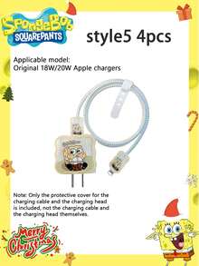 SpongeBob SquarePants Bộ 2/4 ốp bảo vệ sạc hình hoạt hình SpongeBob, tương thích với bộ sạc nhanh Apple 18/20W, kèm cuộn dây cáp. Là vật trang trí tuyệt vời cho các bữa tiệc ngày lễ, thích hợp làm quà tặng cho bạn bè, trang trí nhà cửa/phòng ốc, và là món quà Giáng sinh lý tưởng cho bạn gái/Ngày Valentine. - Nhiều màu - Xem 20