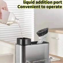 1 bình đựng xà phòng rửa chén bằng thép không gỉ màu bạc, tích hợp giá đỡ miếng bọt biển 3 trong 1, khay chống thấm nước có thể tháo rời, kích thước 7 inch, dụng cụ sắp xếp bồn rửa nhà bếp, bình đựng xà phòng lỏng, chất liệu bền, dễ vệ sinh và sử dụng, vật dụng thiết yếu cho nhà bếp và phòng tắm. - Bạc - Xem 5