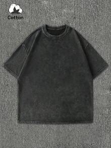 加大码男士新款水洗T恤，纯棉短袖，街头风趣味Emo图案乐队T恤，篮球，平价服装，男士套装，Manfinity，Youngboy Never Broke Again，Friends TV，男士动漫，万圣节，黑色水洗短袖，SAINTS Mona Lisa Smile字母印花长袖休闲印花白色英文图案T恤，时尚百搭水洗短袖，Y2K风格，适合日常穿着 - 黑色 - 查看 4