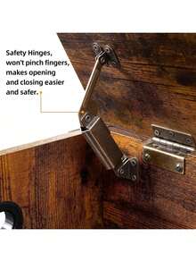 Banco de almacenamiento de madera retro, cofre de almacenamiento ancho de 39,4 pulgadas con 2 bisagras de, banco otomano de almacenamiento para la entrada del dormitorio sala de estar, marrón rústico, capacidad de peso de 300 libras, fácil montaje - Marrón - Ver 4