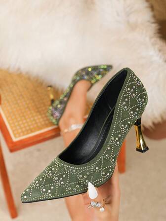 夜店风蝴蝶结派对鞋，女士优雅纯色细高跟鞋：尖头蝴蝶结装饰性感正式鞋，时尚派对高跟鞋，尖头舒适不疲劳礼服鞋