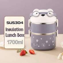 12-Hour Insulated Lunch Box, Cute Bear Design, 304 Stainless Steel Food Storage Container, Easy To Clean, Leak-Proof Seal - Mauve Purple - View 4