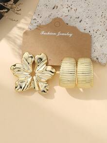 2/4/6/16pcs Fashionable & Elegant Beaded Earrings Set - Heart, Flower, Hoop, Spiral, Stripe Designs, Suitable For Women Daily, Date, Party, Travel, Formal Occasions, Gifts For Friends, Family, Girlfriend, Boyfriend, Valentine's Day. Note: The Earrings Are Made Of Plastic, Please Purchase Carefully If You Have Specific Material Requirements. - Gold - View 4