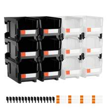 Stapelboxen, 377 x 215 x 180 mm (12er-Pack), Sichtlagerboxen, Sichtlagerkasten zum Organisieren & Aufbewahren von Kleinteilen, Bürobedarf & anderem Zubehör, schwarz & transparent - 12 Stück Schwarz Transparent - Übersicht 8