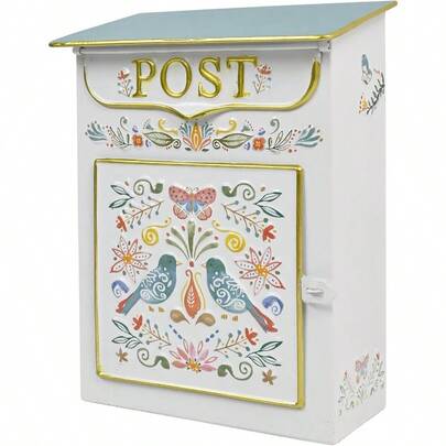 Mailbox Wall Mount Mailboxes For Outside Vintage Mail Boxes For House Outside Metal Drop Box Antique Style Nostalgic Charm Home Decorative Flower Pattern