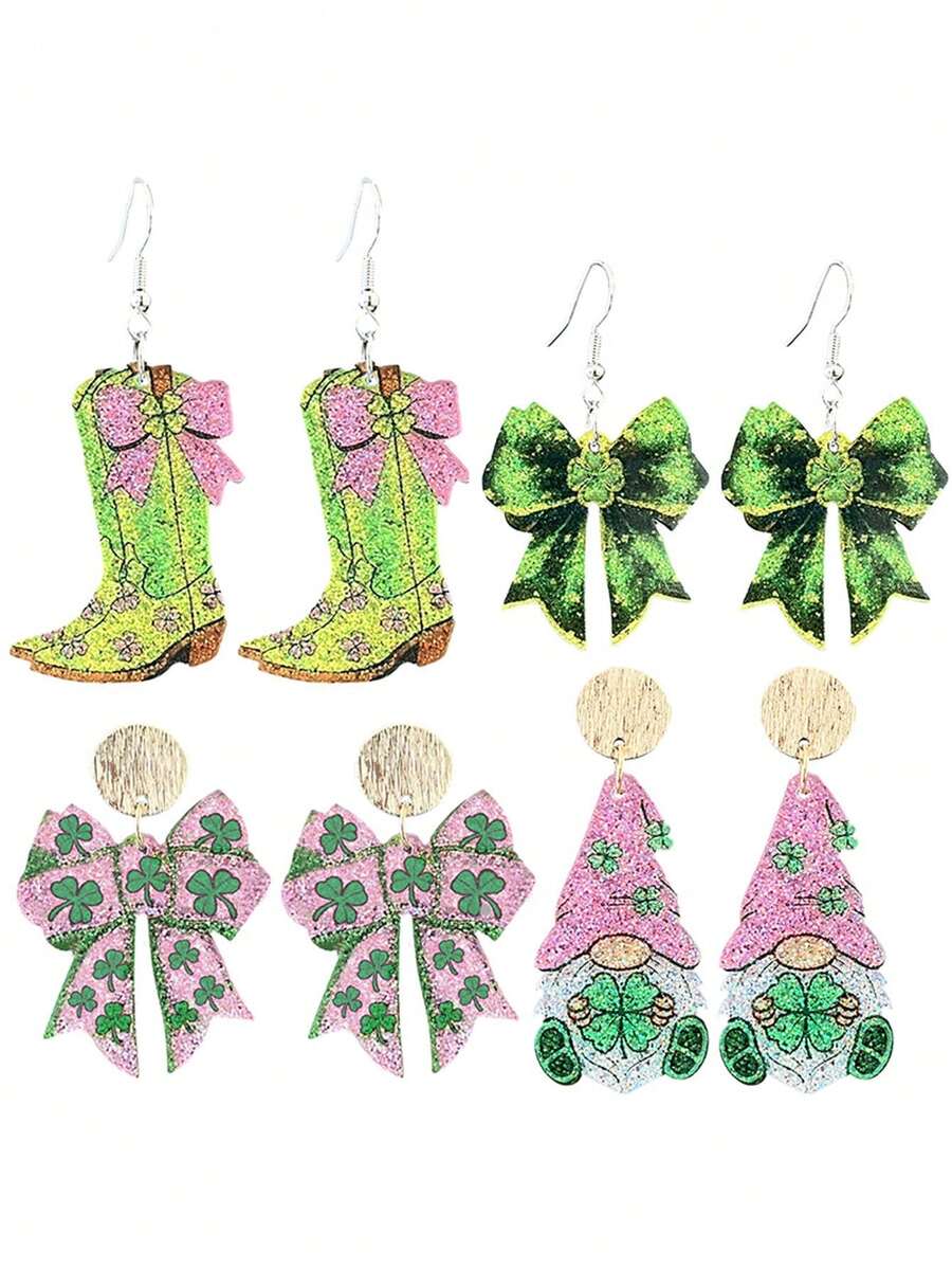 1 Pair Shiny Acrylic Boots With Bow Element, Suitable For St. Patrick's Day Accessories, Unisex, Suitable For Everyday Wear - Multicolor - View 1