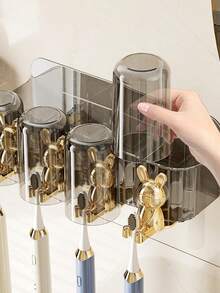 1pc Cute Bear Toothbrush Holder With Rinse Cup, Fashionable Design, Convenient For Daily Home Use - Milky White - View 5