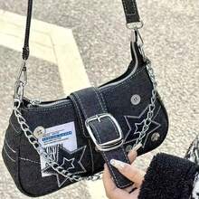 Y2K Style Retro Shoulder Bag For Women, Color Block Crossbody Star Chain Purse Small Bag For Girls, Ladies, Students, Young Professionals, Office Workers, Commuters, School Outings, Stars Hollow Women Bag, 2000s Fashion Style Bag For Women, Halloween/Christmas/New Year Purse Perfect For Fancy Party Halloween//Christmas/New Year  Fashion & Gothic Fashion, Best Halloween/Christmas/New Year  Gifts For Women - màu đen - Xem 3