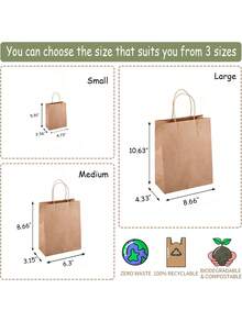 10/20个牛皮纸礼品袋，带提手，可包装成纪念品，适用于生日、婚礼、日常聚会、母亲节/毕业季等场合。牛皮纸礼品袋（棕色），可用作婚礼礼物、糖果袋、烘焙包装袋、烘焙手提袋。 - 彩色 - 查看 3