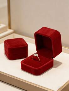 1pc Premium Flannel Jewelry Storage Box, Vintage Minimalist Design, Suitable For Rings, Necklaces, Bracelets, Ideal For Wedding, Valentine's Day, Back To School Gifts, Available In Red And Gray , Makeup Room Decor, Room Decor - Red - View 3