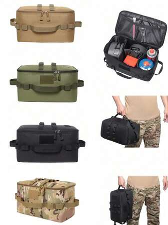 Bolsa de almacenamiento de utensilios de camping al aire libre con correa para el hombro, bolsa de almacenamiento de cubiertos de camping duradera con asas, almacenamiento de vajilla, almacenamiento de artículos varios, bolsa pequeña de camping, para picnic al aire artículos esenciales de camping, plegable con compartimentos personalizables y bolsillo de malla, accesorios de camping