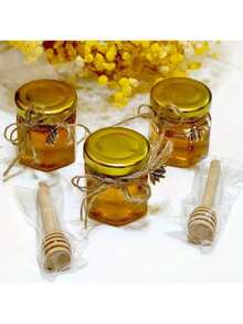 1.5oz Mini Hexagon Honey Pot - Gold Lid, With Bee Charm And Wooden Honey Dipper, Dishwasher , Easy To Clean - Gold - View 4