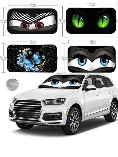 1pc Car Windshield Sun Shade, Blocks 99% Of Heat And Keeps Interior Cool | Universal Fit For Cars, SUVs, Trucks | Summer Car Sun Visor, Sunshade And Auto Accessories | Medium Size (59.06 X 27.5 Inches)