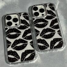 Funda de Teléfono con Estampado Moderno y Original 1pc Pantalla Completa Marco de Impresión de Labios Negros Funda Suave Compatible con Iphone 17 16 15 14 13 12 11 Pro Max AIR 14 15 16E Plus XS XR X 8 7 SE 2020 Cubierta de Teléfono Diseño Único de Moda - 1 pieza - Ver 3