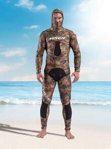 HISEA 3.0mm Women's Neoprene Freediving Wetsuit; Men's Two-Piece Freediving And Hunting Wetsuit; Unisex Hooded Diving Wetsuit - Brown - View 7