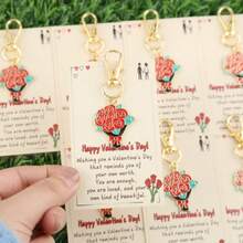 4/8件套精美玫瑰花束钥匙扣套装，附赠情人节贺卡，适合作为情人节礼物、生日礼物、周年纪念礼物、派对礼物，精美礼品。 - 彩色 - 查看 3