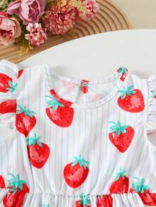 2 Stück Mädchen Rüschen Dekor süßes Erdbeermuster gestreift + Erdbeerkaro Kleid Set, niedliches lässiges Sommeroutfit für Mädchen - Verschiedenfarbig - Übersicht 5