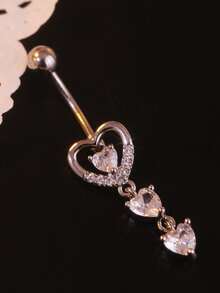 1pc Heart Shaped Zirconia Navel Piercing Ring, Hypoallergenic Sexy Belly Button Jewelry