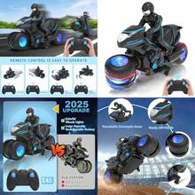 Motocicleta RC Motocicleta de Control Remoto con Luces RGB en las Ruedas - Rotaciones de 360 Grados Derrapes Alta Velocidad Moto de Tierra RC para Niños de 4-7 8-12 AñosDiversión infantil, imprescindible para regalar a los niños - como en la foto - Ver 1