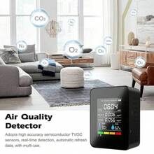 1pc 5-In-1 Air Quality Monitor With Humidity, Temperature, HCHO, TVOC, CO2 Detectors - Real-Time Gas Analysis, USB Rechargeable, Lithium Battery, Home & Office Indoor Air Quality Tester, CO2 Concentration Monitor | Easy-To-Read Display | Durable Monitoring Device - Multicolor - View 7